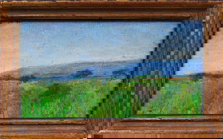 Antique African Safari Landscape Impressionist Elephant Grazing Framed Oil Painting