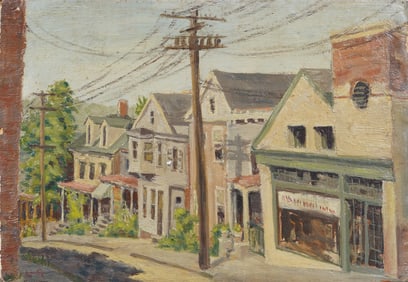 Harry Leith-Ross (1886-1973) Antique American Pennsylvania Ashcan School Street Scene Oil Painting