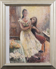 Bettina Somers (1904-1989) Canadian Modernist Signed Interior Scene Dress Maker Portrait Painting