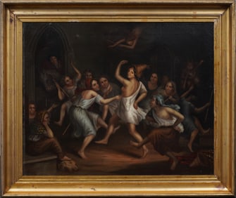 Charles Winter (1822) Antique American Rare and Important Fantastical Interior Scene Framed Painting