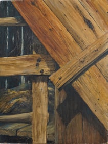 Important Incredible Early American Super Realist Barn Wood Interior View Watercolor Painting