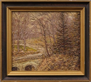 William Bils (1872-1944) Antique American Impressionist Prospect Park Brooklyn Oil Painting