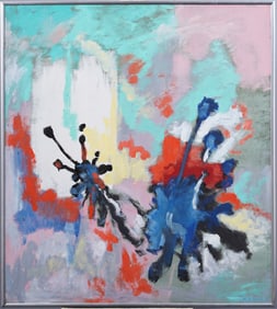 Rogers D. Rusk (B. 1892)  Antique American Large Abstract Expressionist Framed Signed Oil Painting