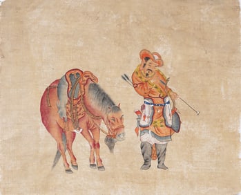 Chinese Qing dynasty school, 19th/20th Century "Manchu Warrior of the Qing dynasty" Painting