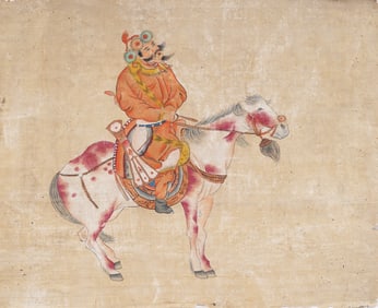Antique Chinese Horseback Portrait Painting