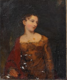 Antique European Young Woman 18th/19th Century Oil Painting Portrait