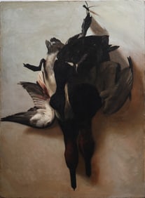 Antique American School Nature Morte Hanging Game Birds Still Life Original Oil Painting