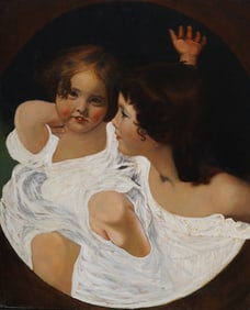 Antique English Realist Oil Painting Portrait of Children