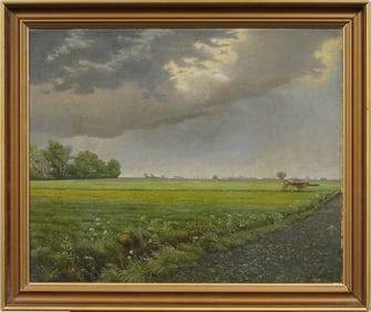 Kai Jeppe Drews (1884 - 1964) Listed Antique Panoramic Danish Landscape Framed Oil Painting
