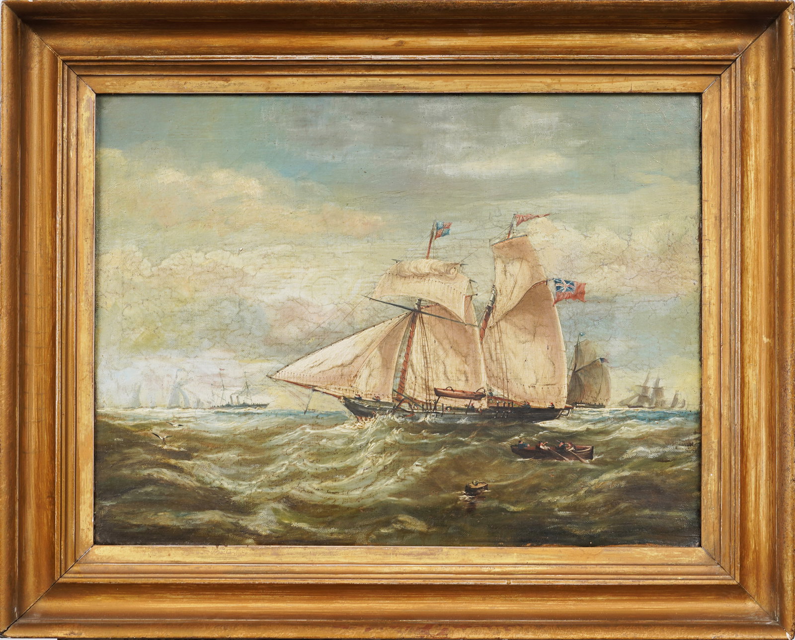 19th Century Nautical Seascape America's Cup Sailboat Race Framed Original Oil Painting (1 of 6)