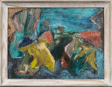 Antique American Modernist Abstract Naturscape Nicely Framed Original Oil Painting Signed Klein 48