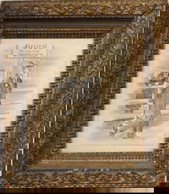 Antique Jewish Holocaust Survivor Pencil Sketch Street Scene Signed Framed Original Drawing