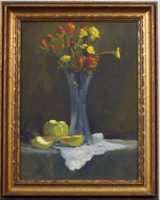 Robert A Waltsak (B1944) American Impressionist Fruit & Flower Still Life Signed Framed Oil Painting