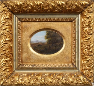 Antique American 19th Century Hudson River School Miniature Panoramic Landscape Oil Painting