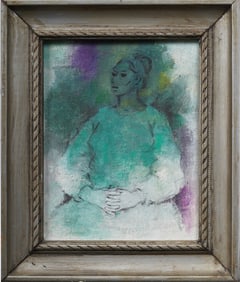 Fernando Castro Pacheco (1918-2013) Vintage Important Mexican Modernist Portrait Framed Oil Painting