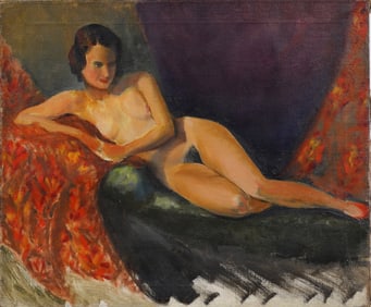 Antique American Impressionist Reclining Nude Woman Portrait Original Oil Painting