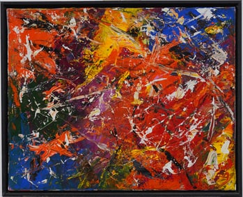 Large Vintage American Modernist Mid Century Abstract Framed Oil Painting