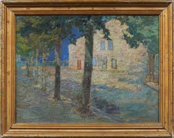 Important Antique American Fauvist Moonlit Modern Landscape Framed Original Rare Oil Painting