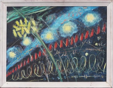 Raoul Giordan (Born 1926) Impressive American Modernist Abstract Firework Spectacle Framed Painting