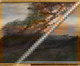 Franklin B. De Haven (1856-1934) Large Antique American Fall Tonalist Landscape Oil Painting