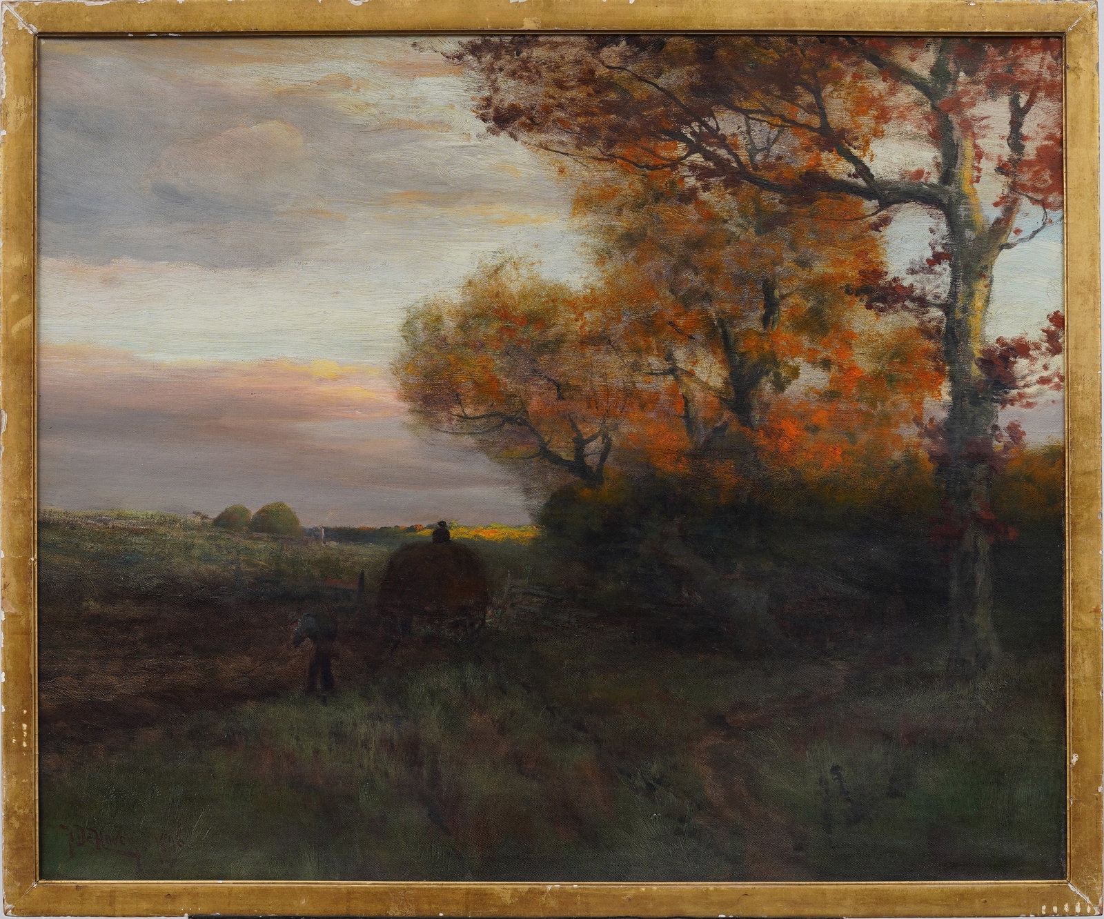 Franklin B. De Haven (1856-1934) Large Antique American Fall Tonalist Landscape Oil Painting (1 of 7)