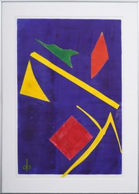 Inga Britta Mills Listed Vintage Abstract Framed Monoprint "Design I"