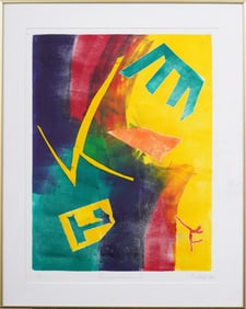 Inga Britta Mills Listed Vintage Abstract Framed Monoprint "Composition I"