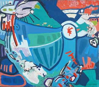 Harry Eisinger Rare Listed Antique American Abstract Expressionist Large Modernist Oil Painting