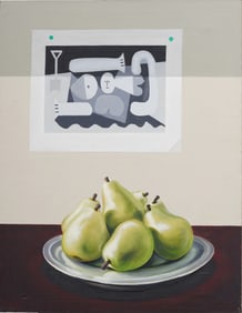 Vintage American Modernist "Picasso and Pears" Super Realist Interior Still Life Oil Painting