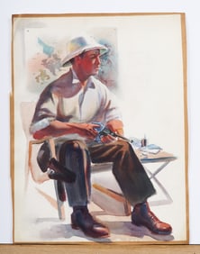 Jerralee Mcknight Antique American WPA 1945 Modernist World Traveler Male Portrait Painting
