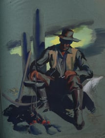 Jerralee Mcknight Incredible Antique American Impressionist Western Moonlit Cowboy Portrait Painting