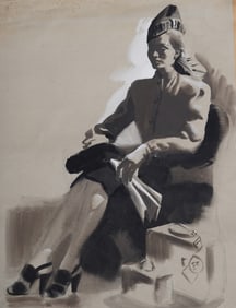 Jerralee Mcknight Incredible Antique American Impressionist Deco Travelling Woman Portrait Painting