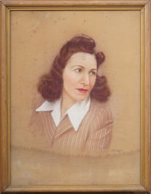 Vintage Signed Pensive Woman Framed Pastel Portrait of a Woman