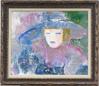 Vintage American School Modernist Framed Abstract Portrait Original Oil Painting