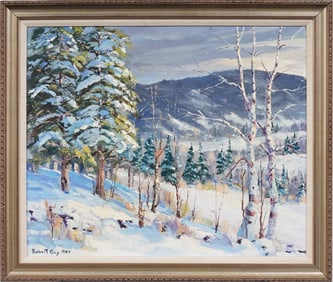 Robert Ely Signed American Impressionst Snow Covered Landscape Framed Oil Painting