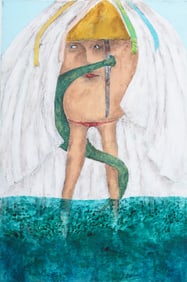 Josef Head Vintage American Modernist Hamptons NY Long Island Surreal Portrait Oil Painting