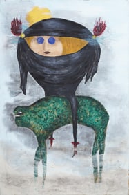 Josef Head Vintage American Modernist Hamptons NY Long Island Surreal Portrait Oil Painting