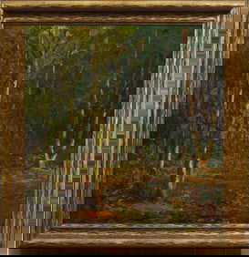 Charles W. Svensson (1871-1927) Incredible American Impressionist Forest Interior Landscape Painting