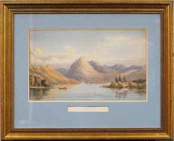 Antique German Mountain View Framed Original Located Painting