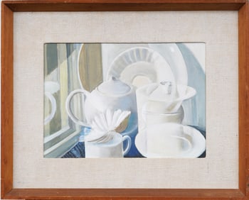 Guy Worsdell (1908 - 1976) Vintage English Modernist Elegant Kitchen Still Life Framed Oil Painting