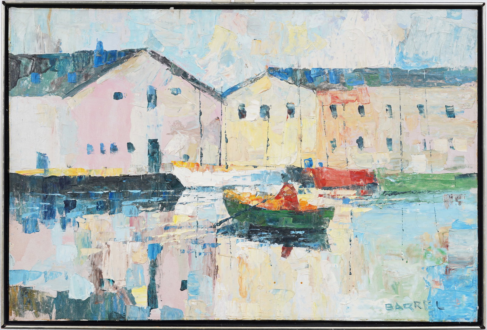 Italo George Botti (1923 - 2003) Signed Italian American Modernist Cityscape Canal Framed Painting (1 of 7)