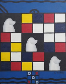 Sydney Antunes Listed Large Brazillian Modernist Abstract Homage to Mondrian Oil Painting