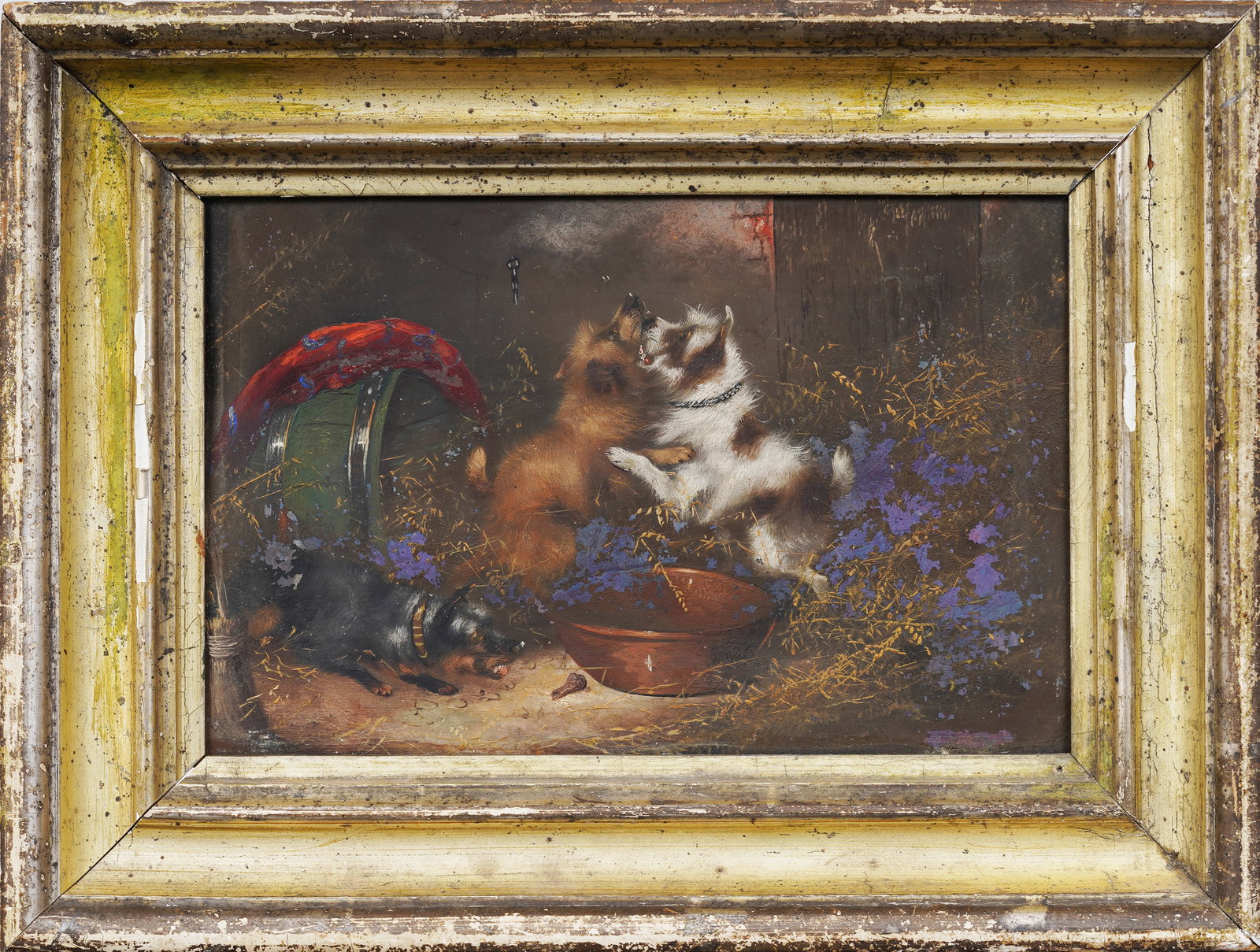 Antique European Dog Portrait Framed Landscape Oil Painting (1 of 7)