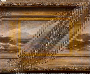 George Robert Bonfield (1805 - 1898) Antique American Hudson River School Framed Coastal Painting