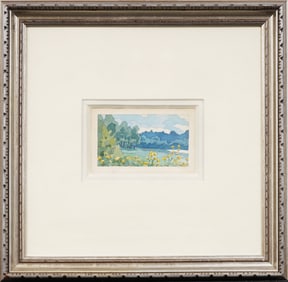 Important Miniature American Modernist Sunflower Landscape Rare Painting