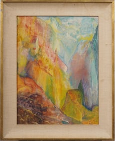 Vintage American Modernist Signed Abstract Landscape Framed Original Oil Painting