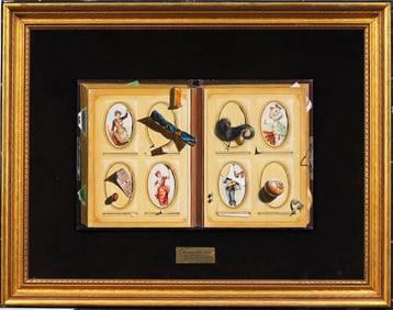 Gary Thomas Erbe (Born 1944) Important Super Realist Trompe L'Oeil Still Life Signed Oil Painting