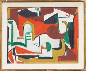 Vintage  American Mid Century Modern Nicely Framed Abstract Expressionist Original Oil Painting