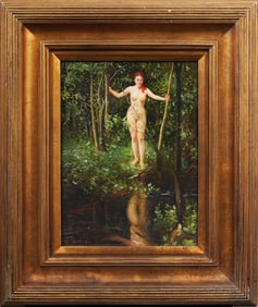 Contemporary Framed Nude Bather Original Signed Decorative Oil Painting