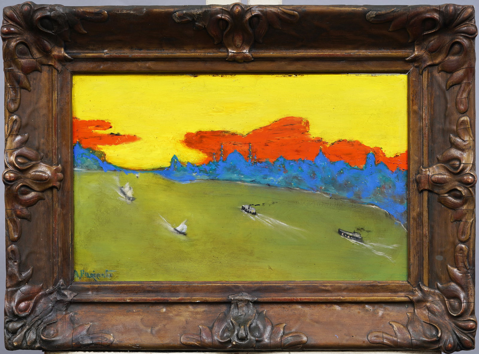 Abraham Pariente Rare Israeli American Fauvist Modern Sunset Abstract Cityscape Original Painting (1 of 6)